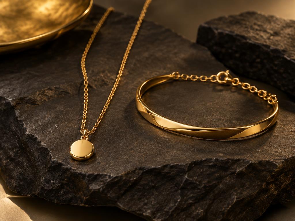 Colar e bracelete refinados em ouro